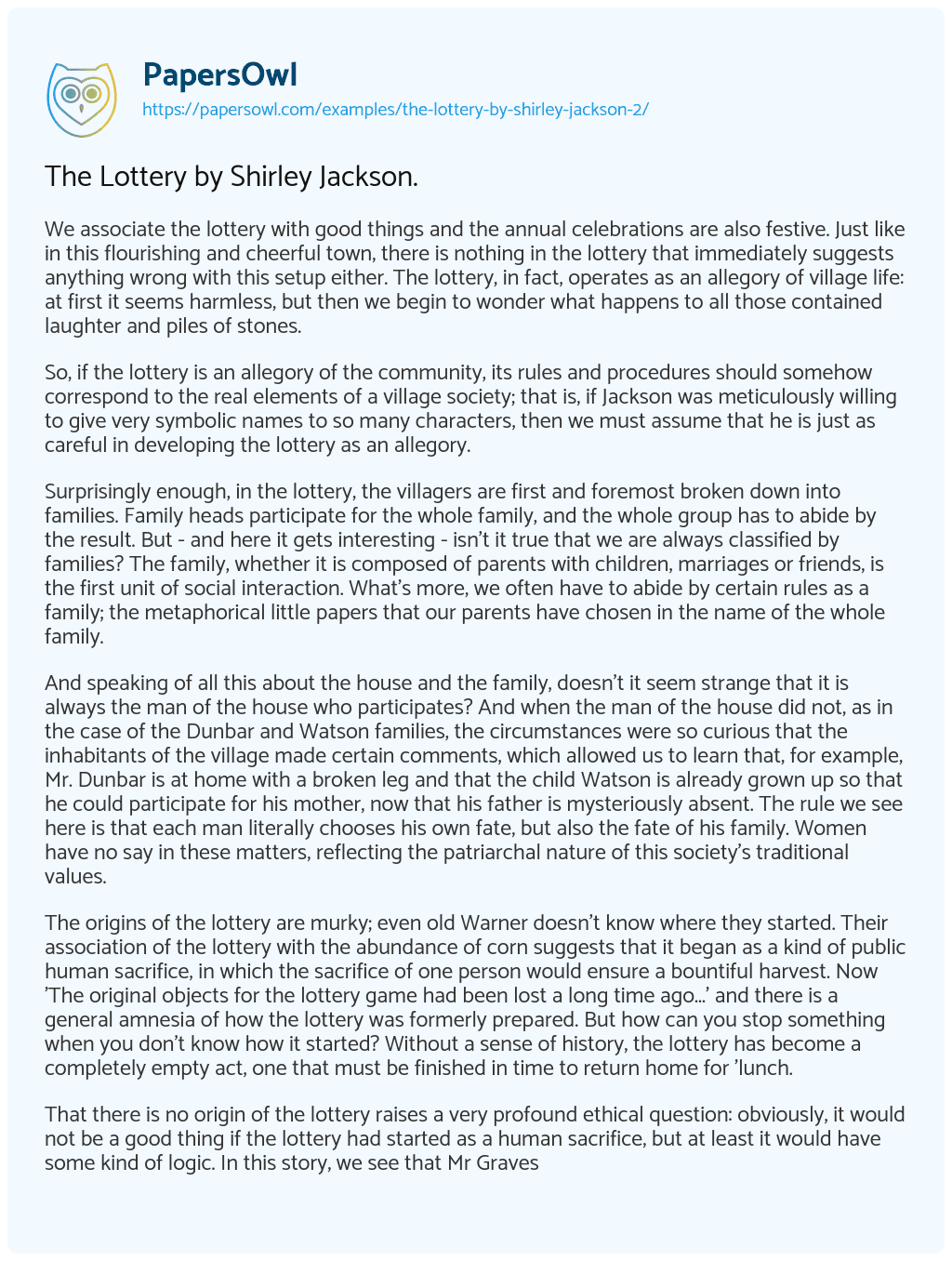 the lottery essay examples