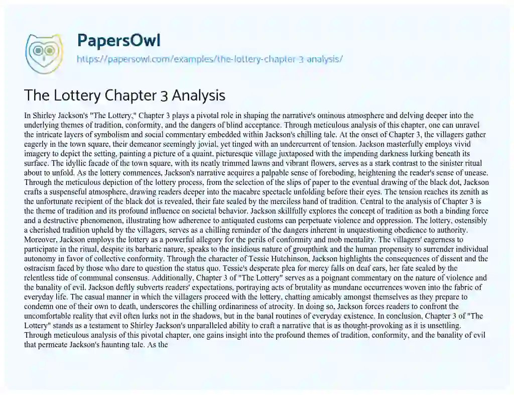 Essay on The Lottery Chapter 3 Analysis