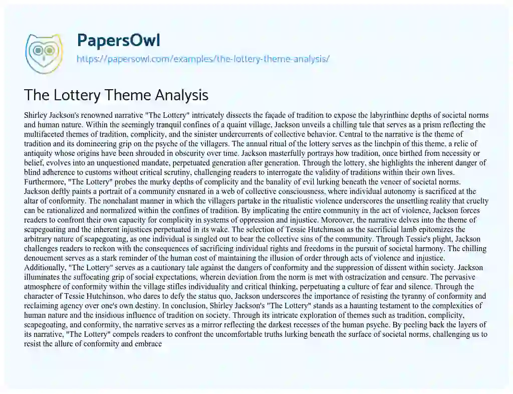 Essay on The Lottery Theme Analysis