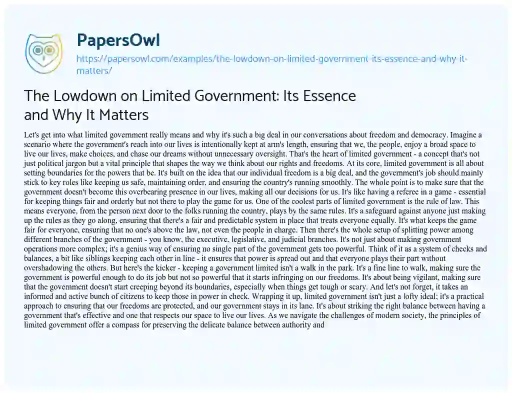 Essay on The Lowdown on Limited Government: its Essence and why it Matters