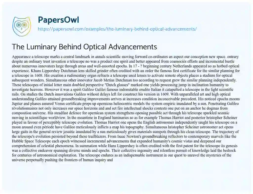 Essay on The Luminary Behind Optical Advancements