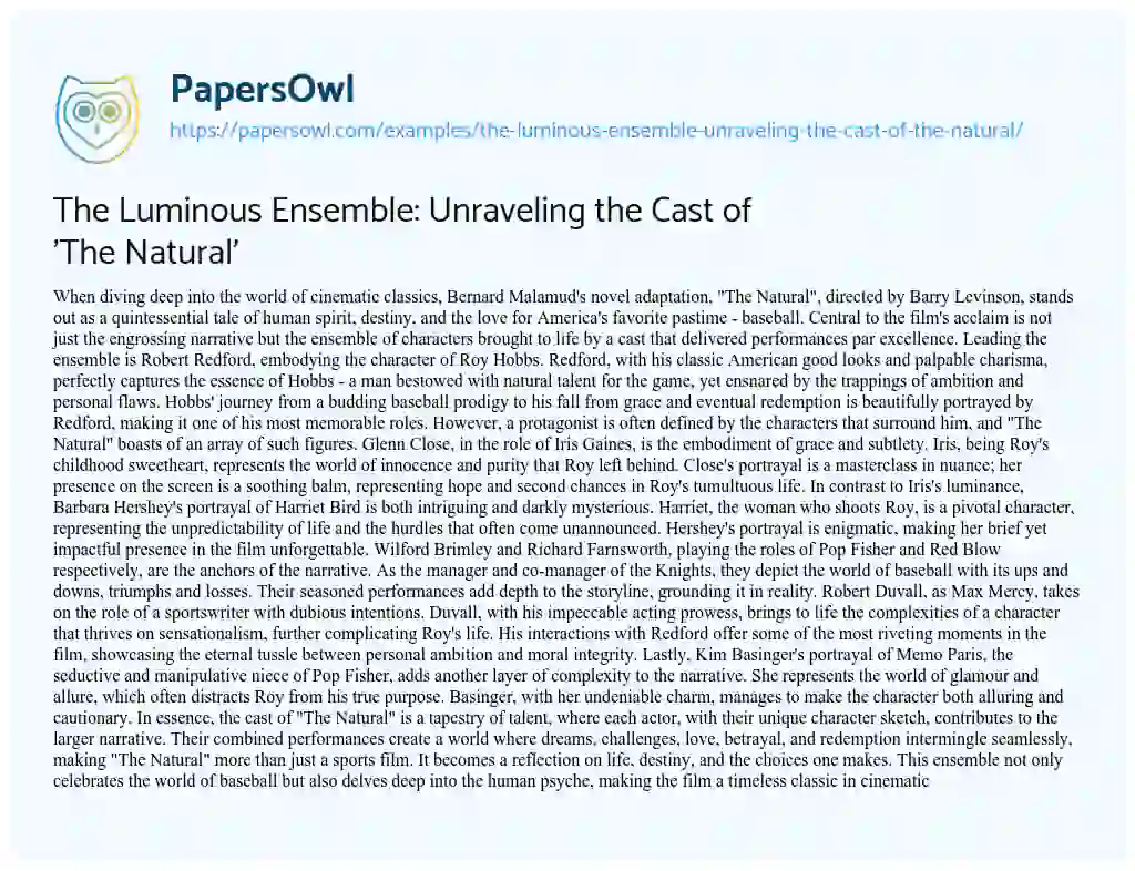 Essay on The Luminous Ensemble: Unraveling the Cast of ‘The Natural’