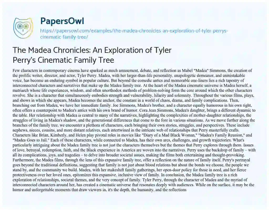 Essay on The Madea Chronicles: an Exploration of Tyler Perry’s Cinematic Family Tree