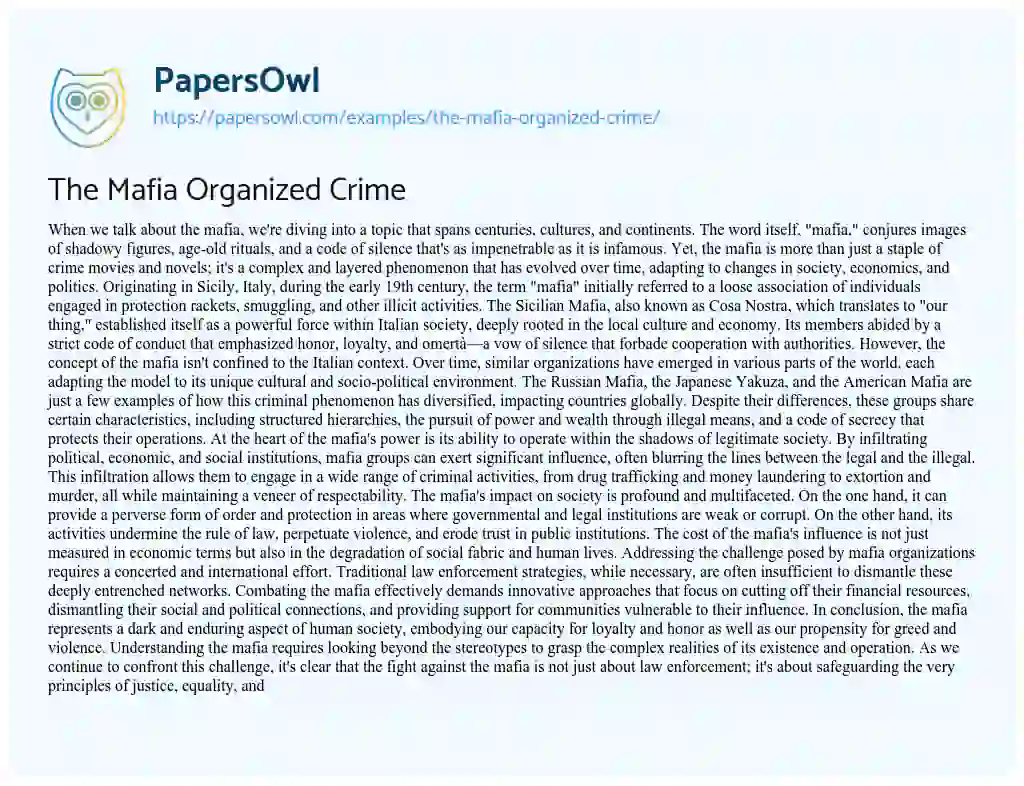 Essay on The Mafia Organized Crime