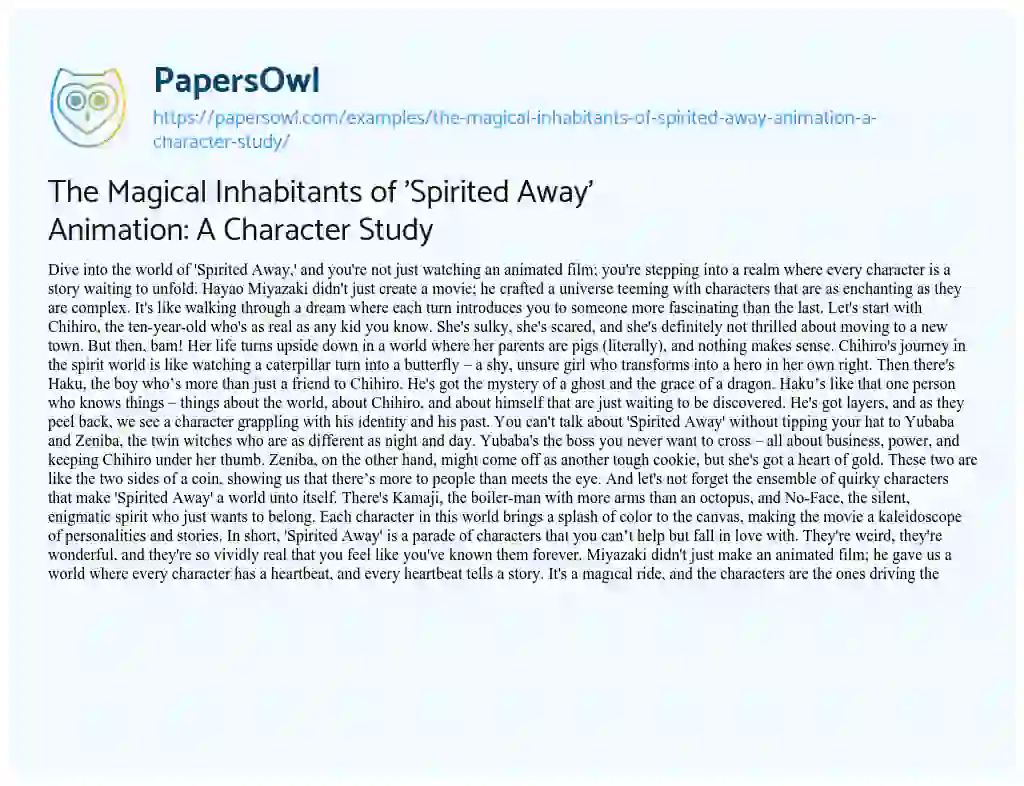 Essay on The Magical Inhabitants of ‘Spirited Away’ Animation: a Character Study