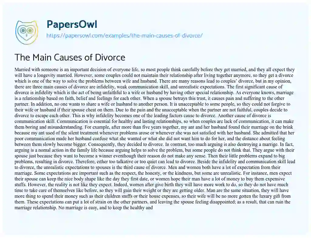 The Main Causes of Divorce essay