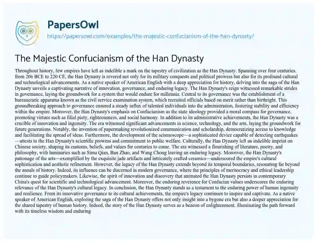 Essay on The Majestic Confucianism of the Han Dynasty