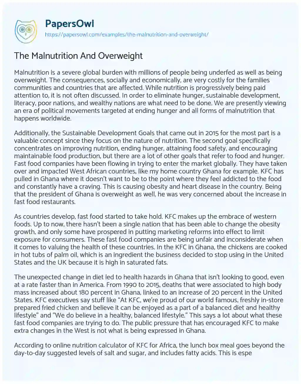 Essay on The Malnutrition and Overweight