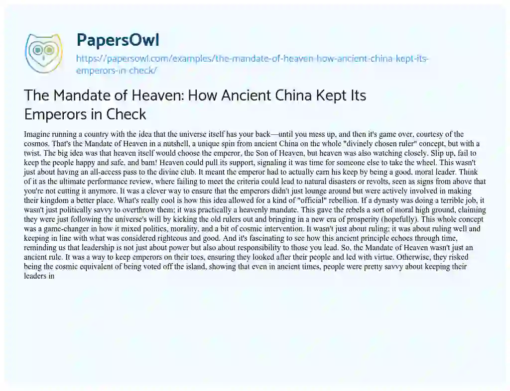 Essay on The Mandate of Heaven: how Ancient China Kept its Emperors in Check