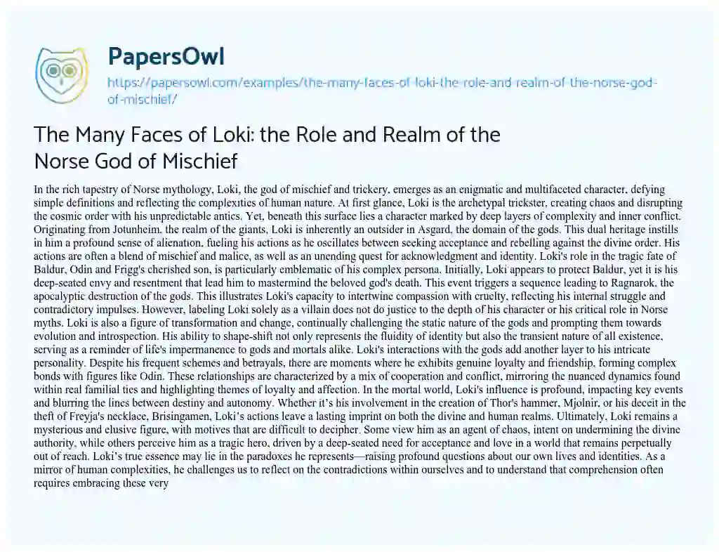 Essay on The Many Faces of Loki: the Role and Realm of the Norse God of Mischief