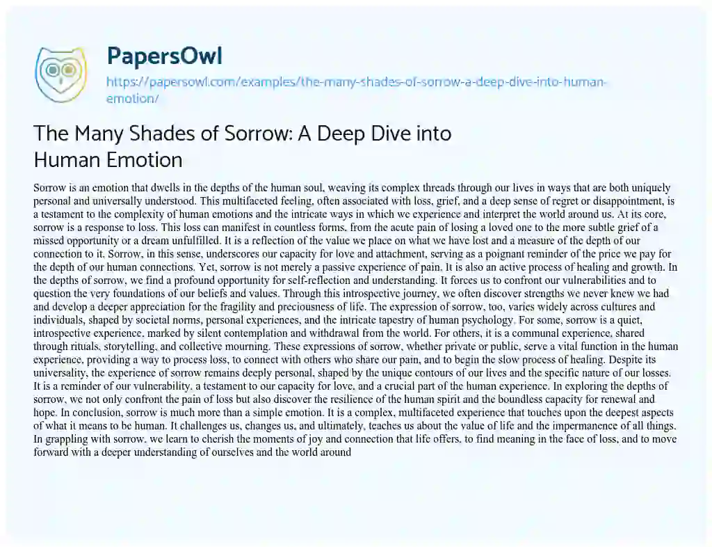 Essay on The Many Shades of Sorrow: a Deep Dive into Human Emotion