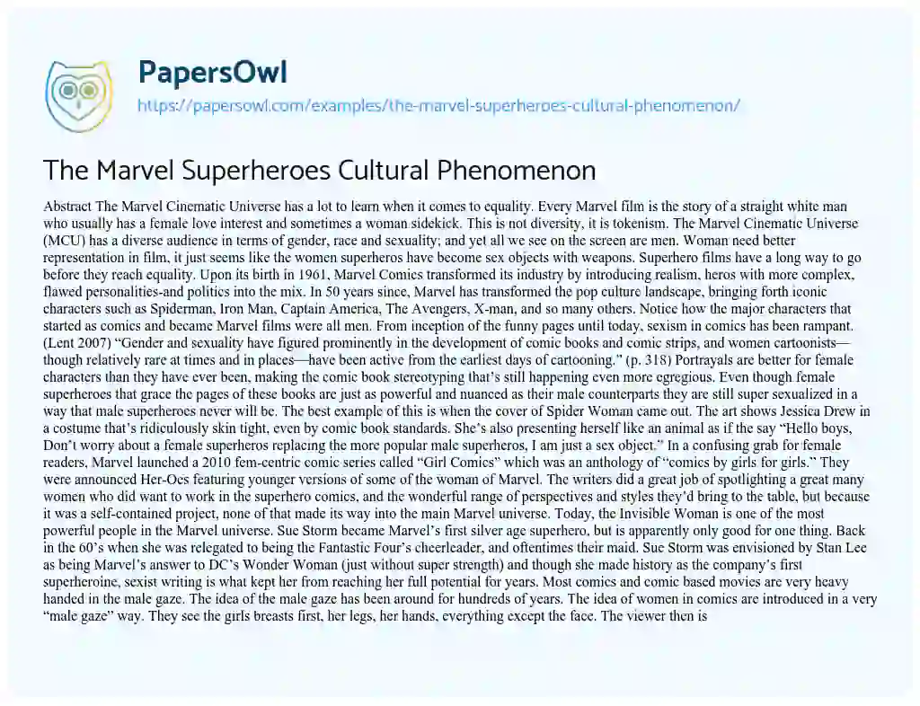 Essay on The Marvel Superheroes Cultural Phenomenon