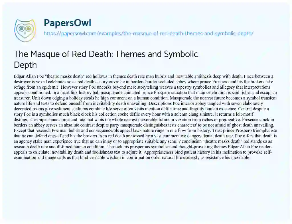 Essay on The Masque of Red Death: Themes and Symbolic Depth