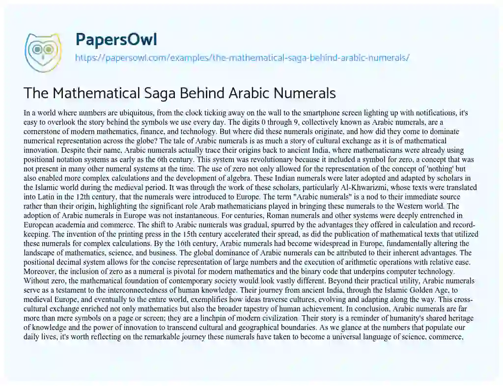 Essay on The Mathematical Saga Behind Arabic Numerals