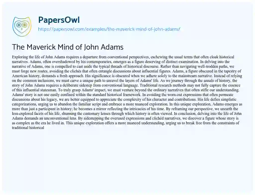 Essay on The Maverick Mind of John Adams