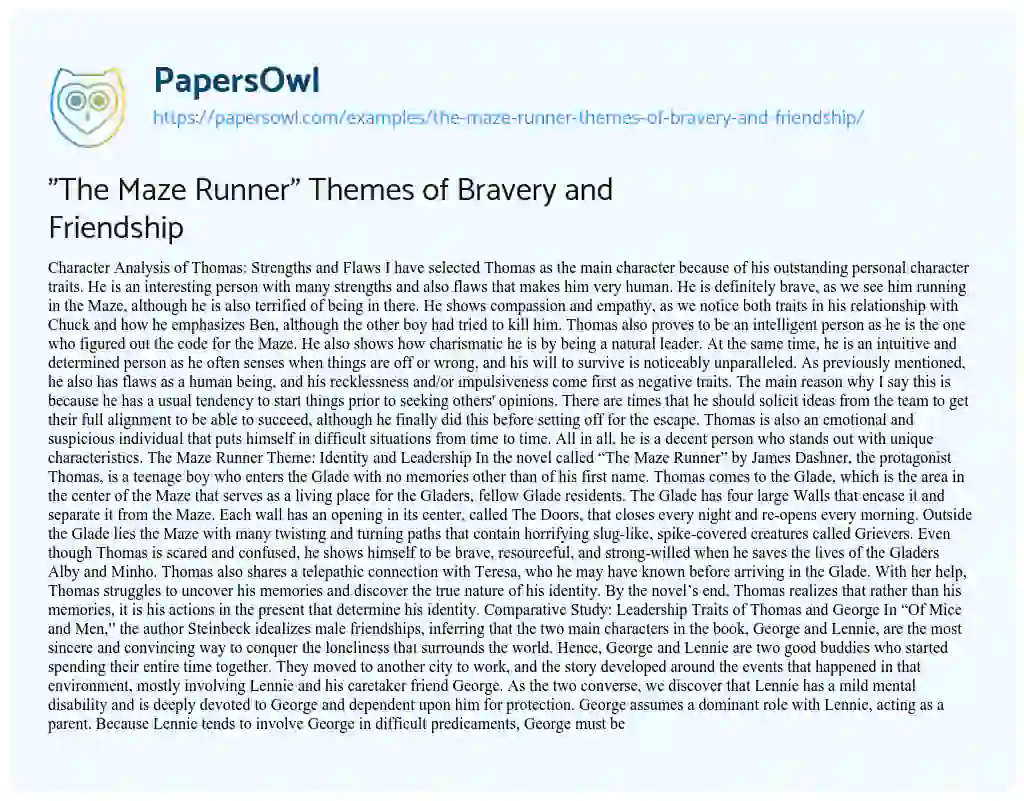 Essay on “The Maze Runner” Themes of Bravery and Friendship