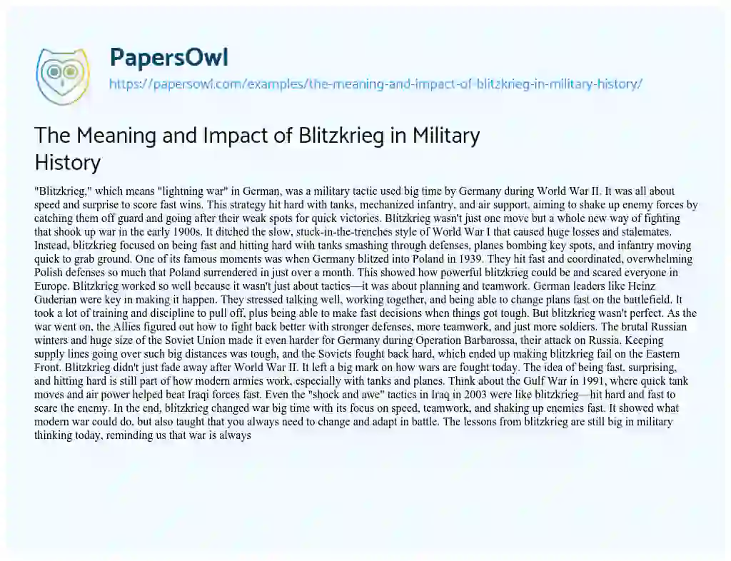 Essay on The Meaning and Impact of Blitzkrieg in Military History