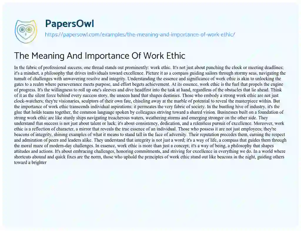 Essay on The Meaning and Importance of Work Ethic