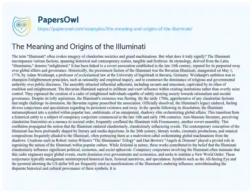 Essay on The Meaning and Origins of the Illuminati