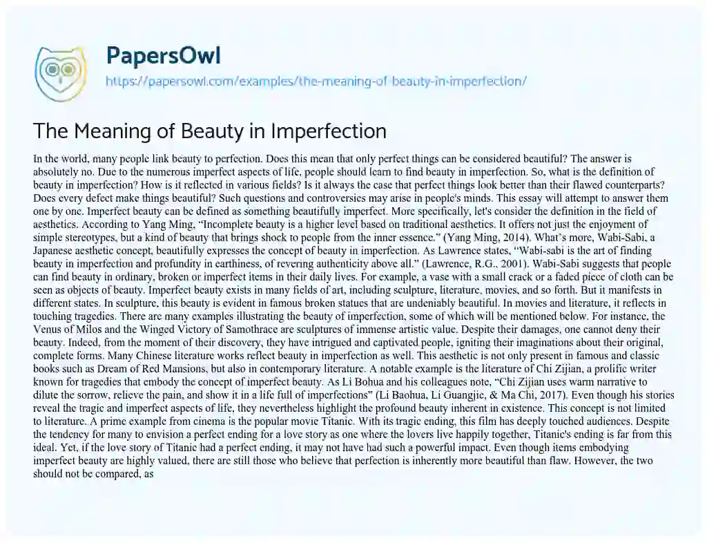 Essay on The Meaning of Beauty in Imperfection