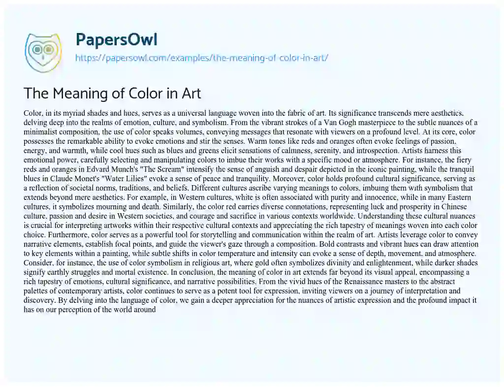 Essay on The Meaning of Color in Art