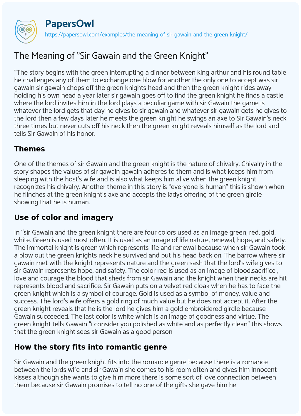 analytical essay on sir gawain and the green knight