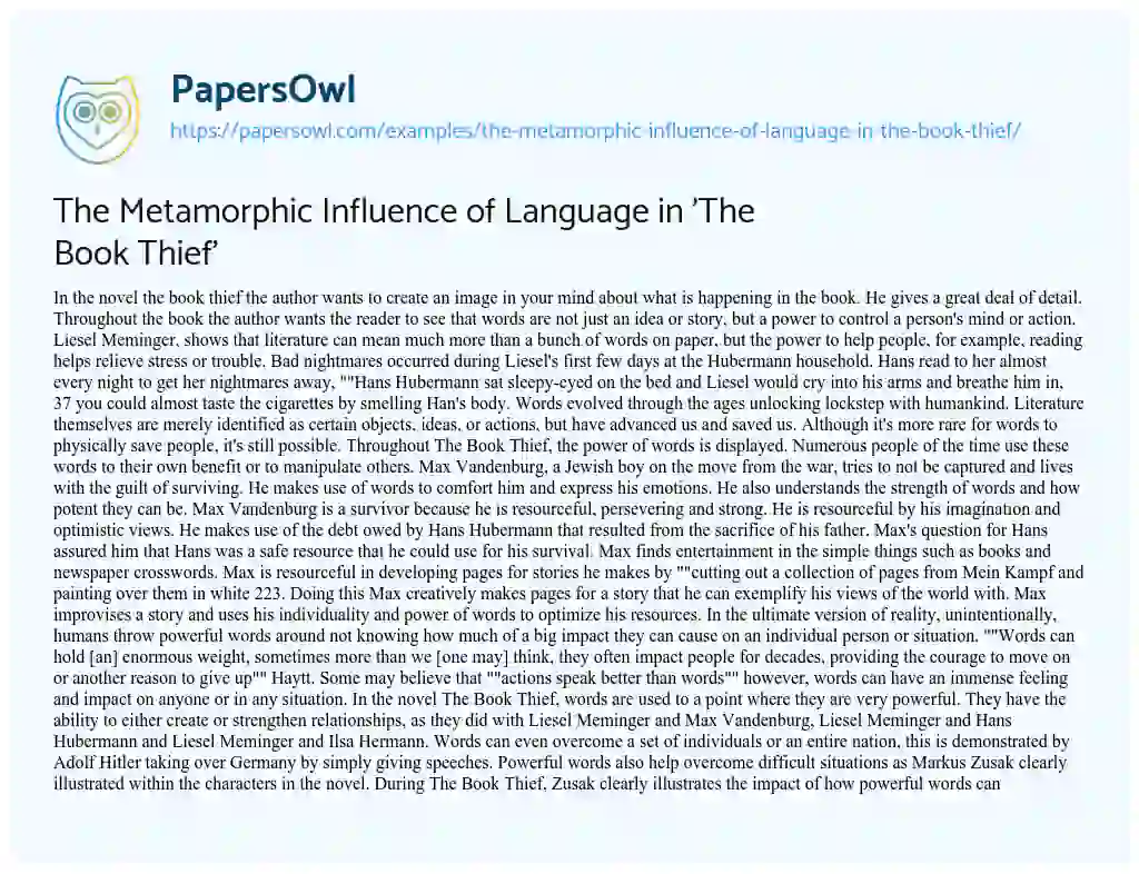 Essay on The Metamorphic Influence of Language in ‘The Book Thief’