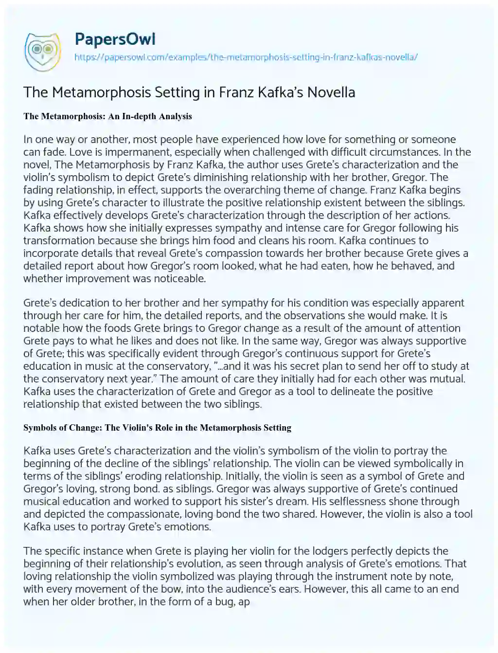 Essay on The Metamorphosis Setting in Franz Kafka’s Novella