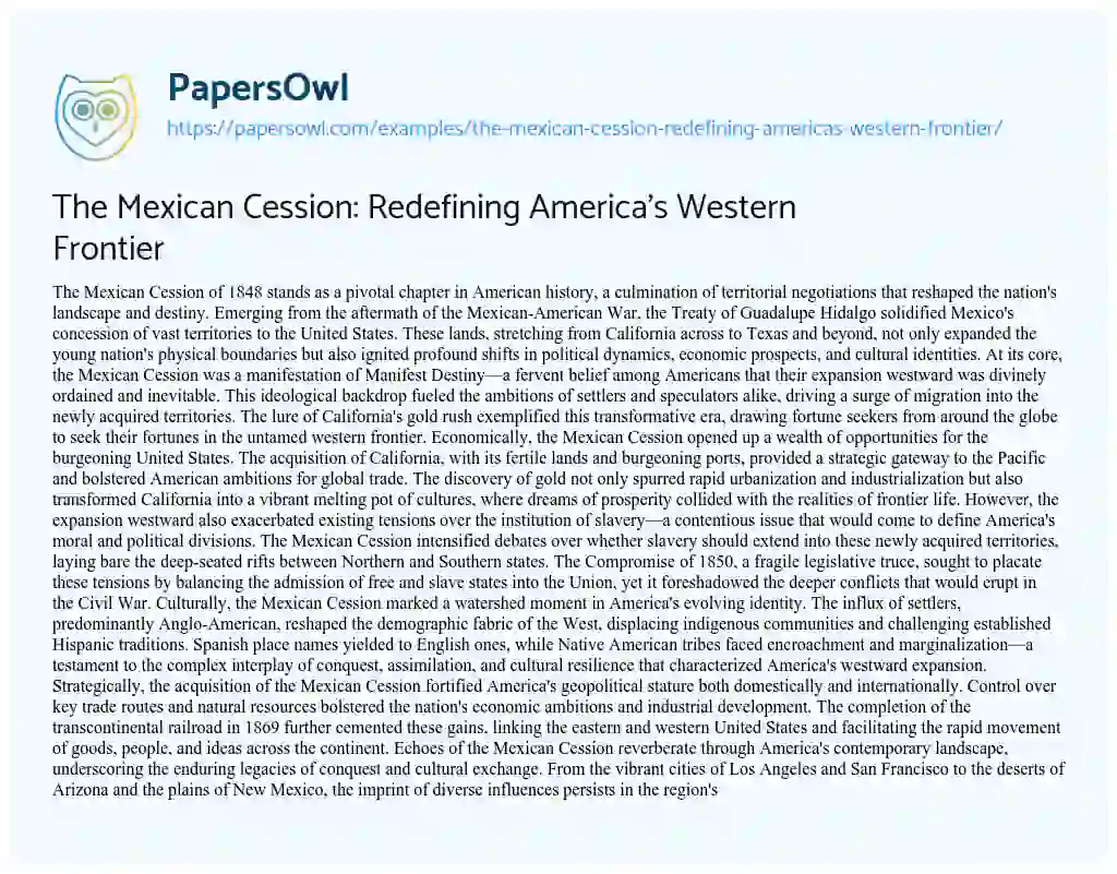 Essay on The Mexican Cession: Redefining America’s Western Frontier