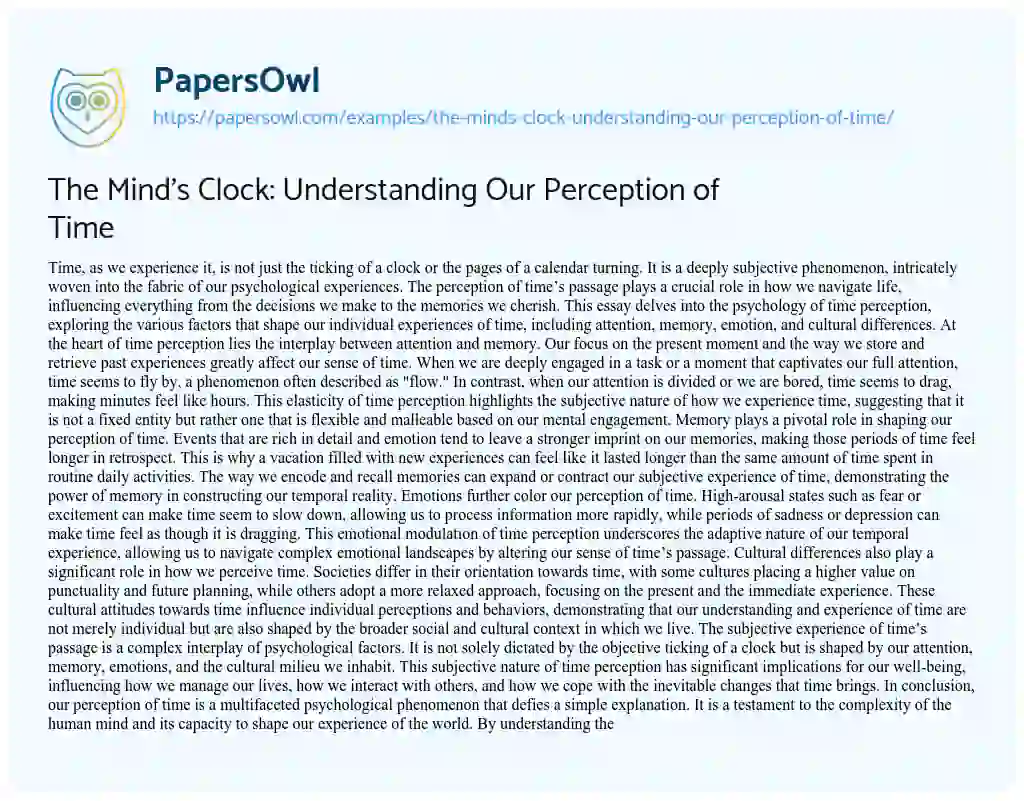 Essay on The Mind’s Clock: Understanding our Perception of Time