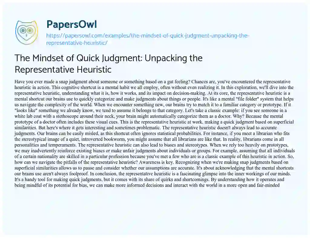 Essay on The Mindset of Quick Judgment: Unpacking the Representative Heuristic
