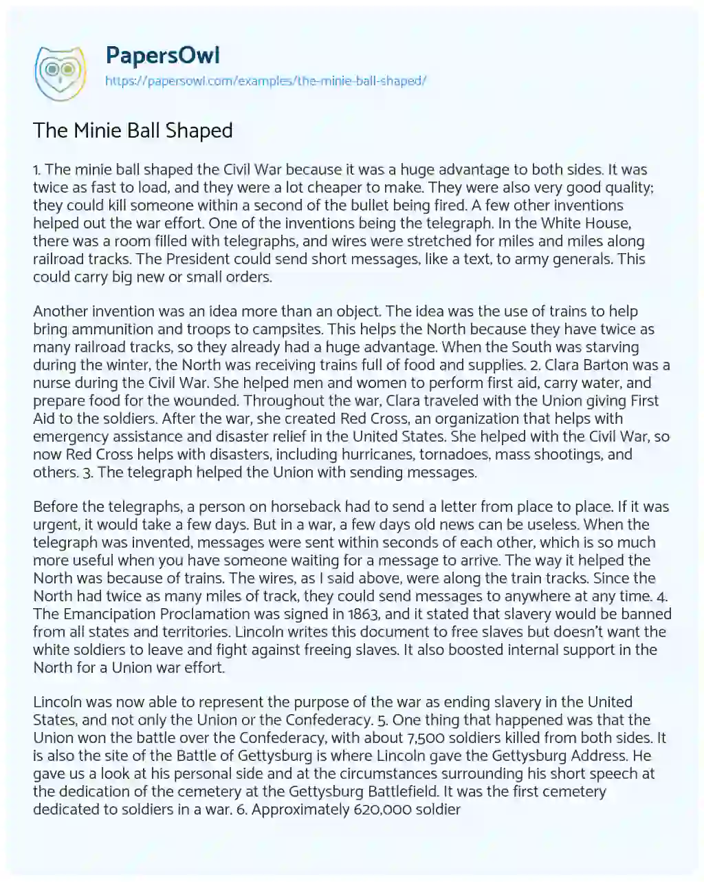 Essay on The Minie Ball Shaped