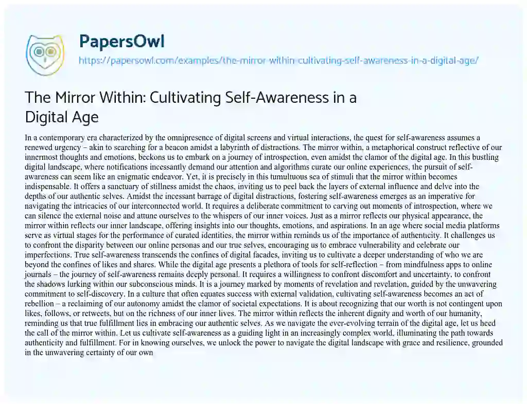 Essay on The Mirror Within: Cultivating Self-Awareness in a Digital Age