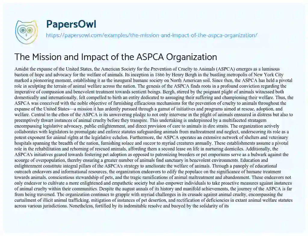 Essay on The Mission and Impact of the ASPCA Organization
