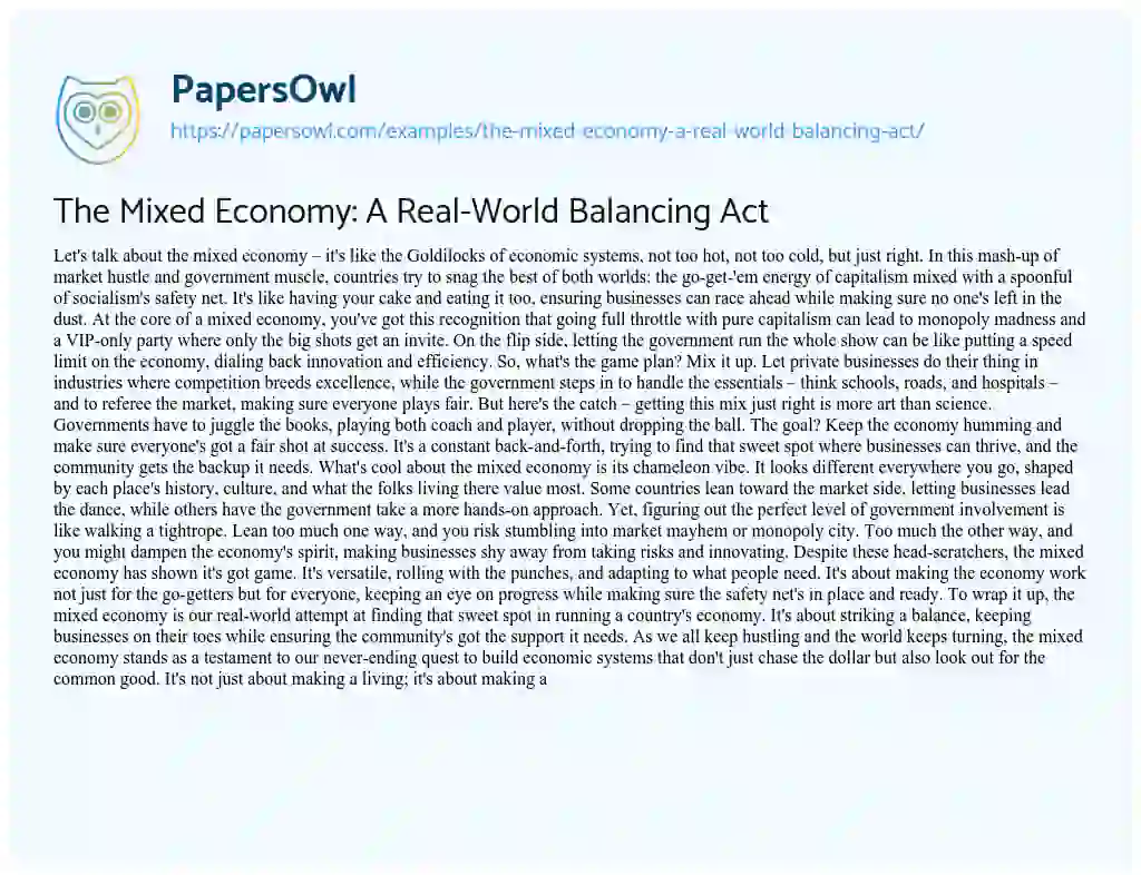 Essay on The Mixed Economy: a Real-World Balancing Act