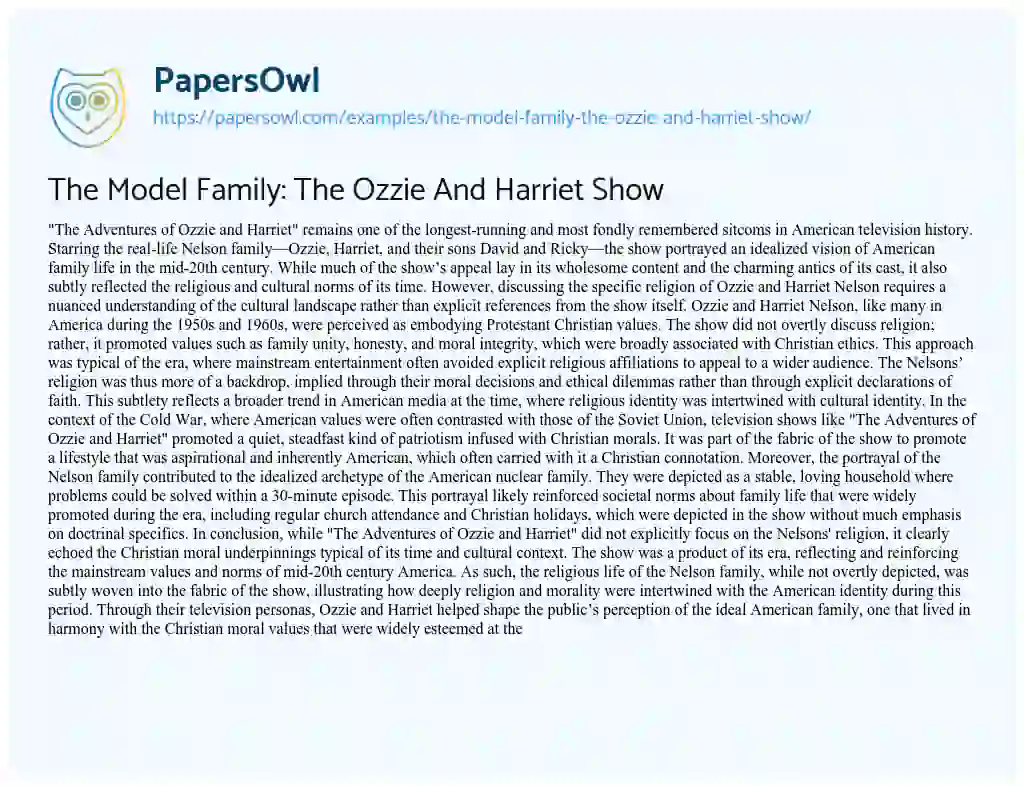 Essay on The Model Family: the Ozzie and Harriet Show