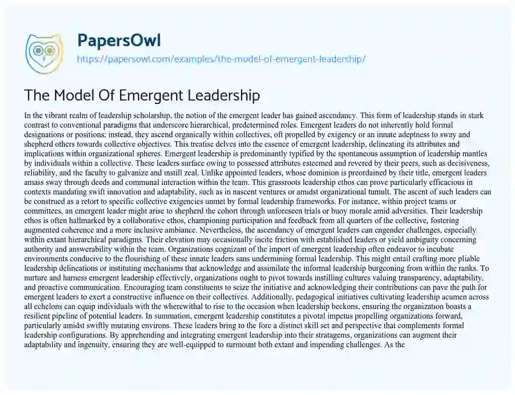 Essay on The Model of Emergent Leadership