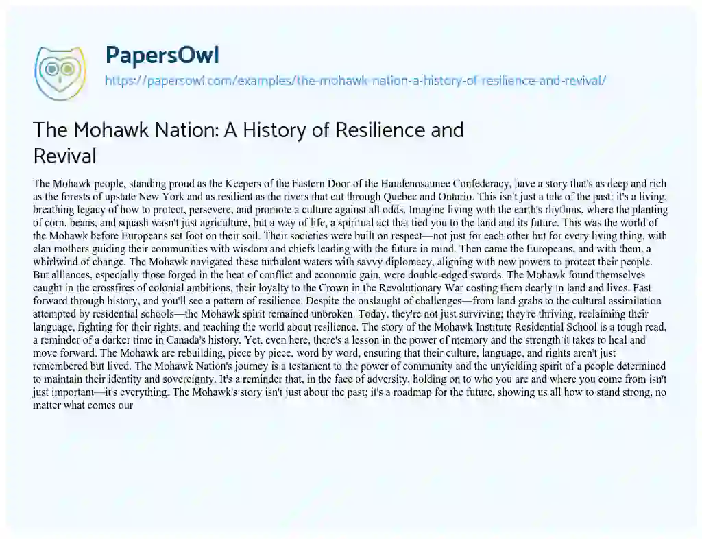 Essay on The Mohawk Nation: a History of Resilience and Revival