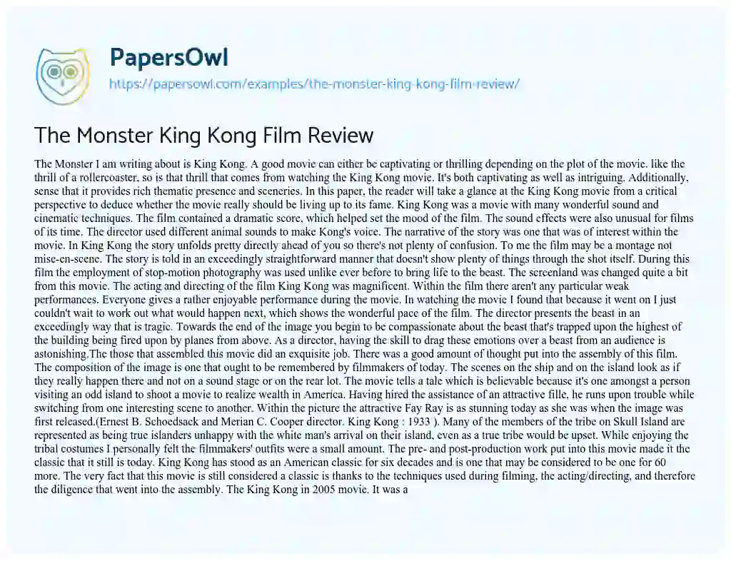 The Monster King Kong Film Review essay