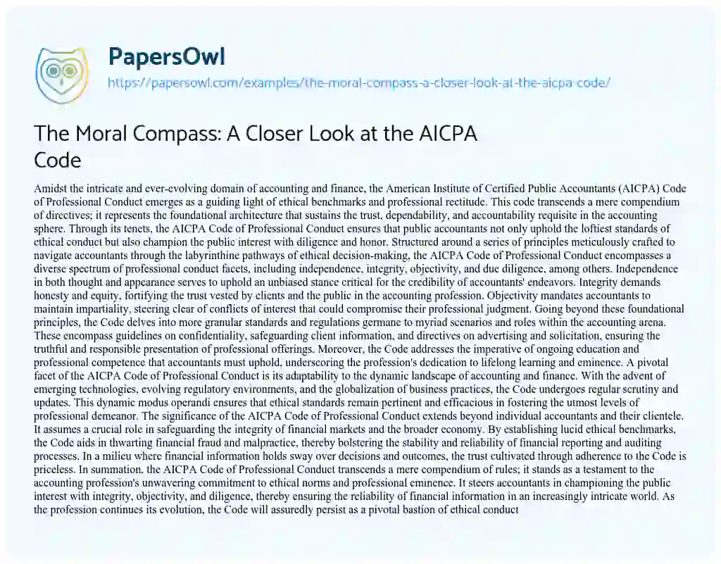 Essay on The Moral Compass: a Closer Look at the AICPA Code