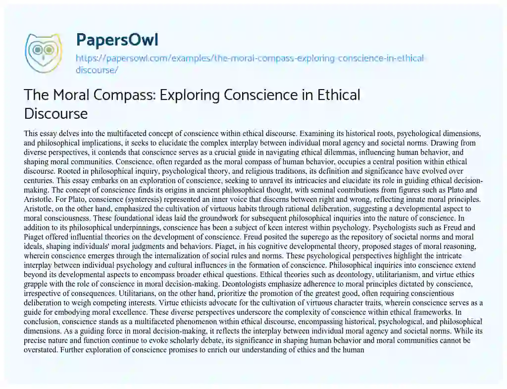 Essay on The Moral Compass: Exploring Conscience in Ethical Discourse