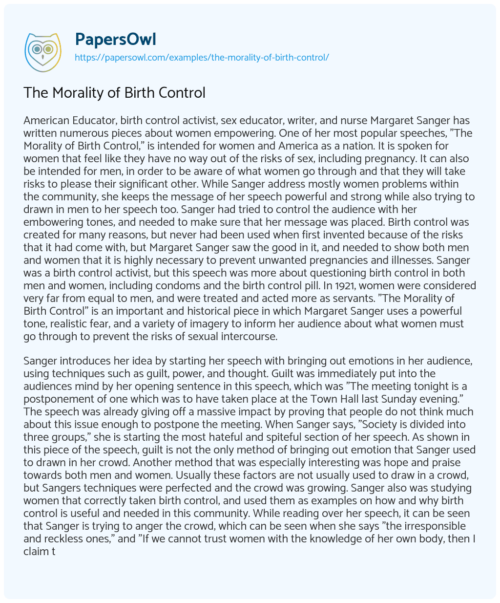 Essay on The Morality of Birth Control