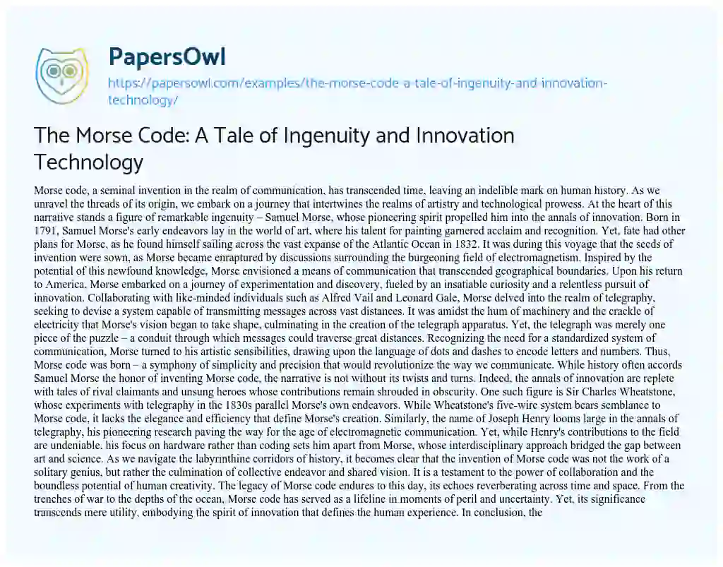 Essay on The Morse Code: a Tale of Ingenuity and Innovation Technology