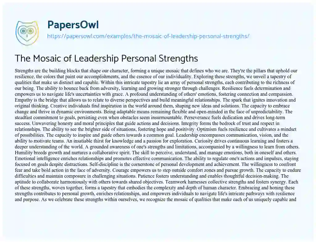 Essay on The Mosaic of Leadership Personal Strengths