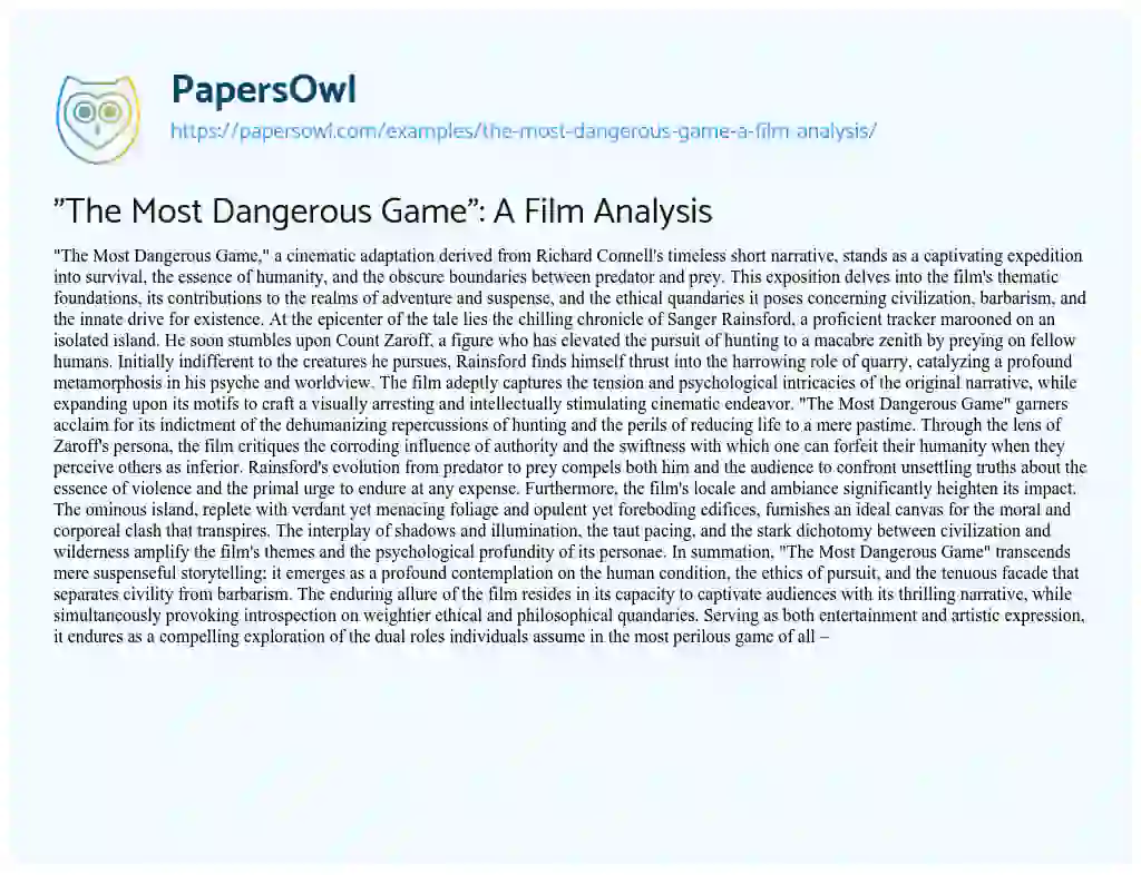 Essay on “The most Dangerous Game”: a Film Analysis