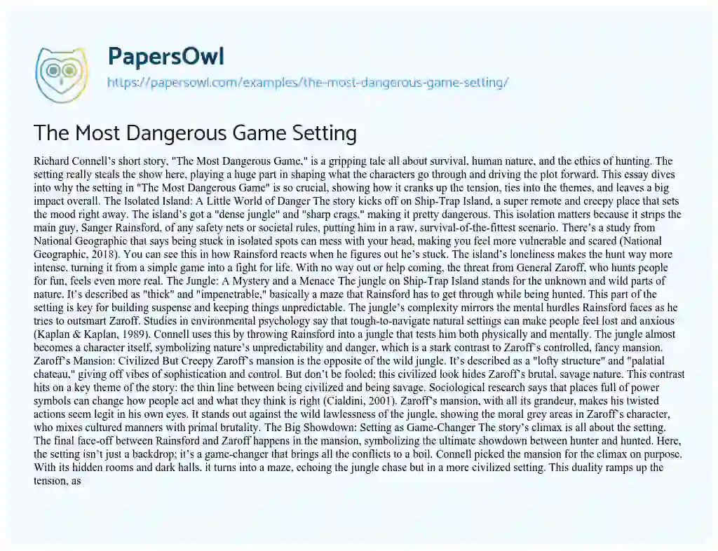 Essay on The most Dangerous Game Setting