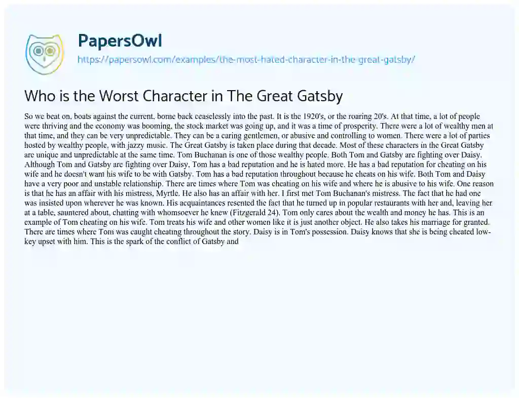 Essay on Who is the Worst Character in the Great Gatsby