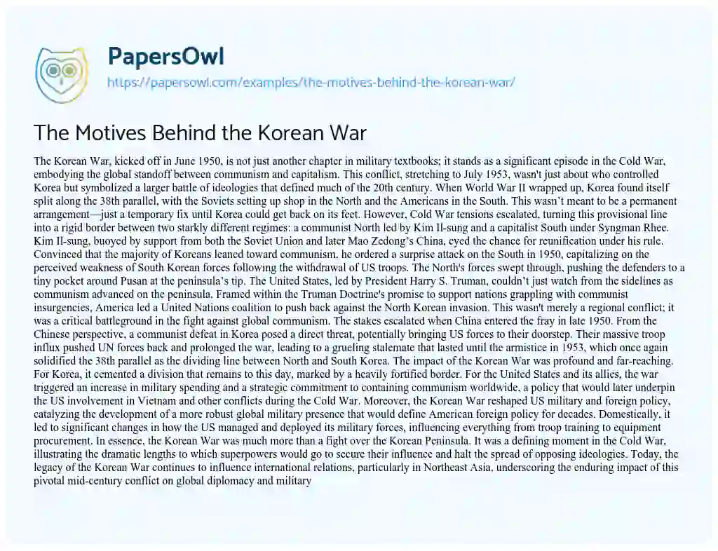 Essay on The Motives Behind the Korean War