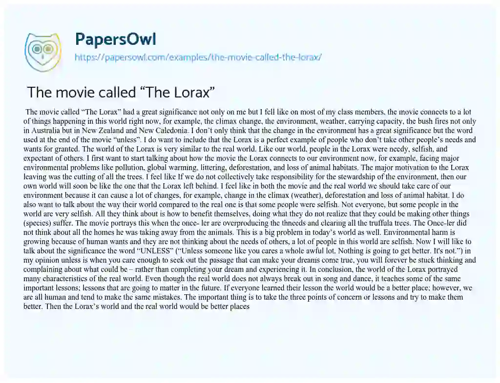 Essay on  The Movie Called “The Lorax”