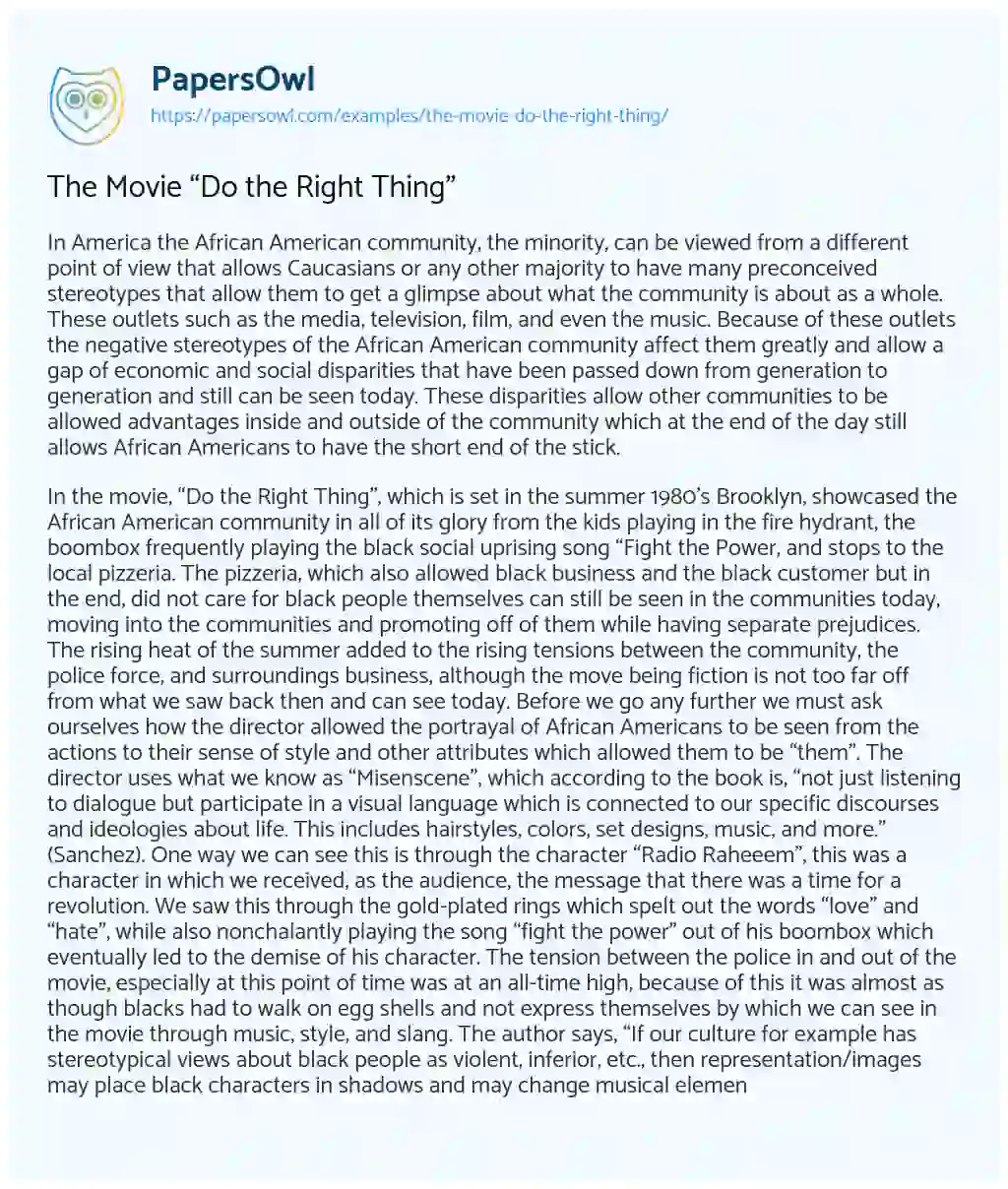 Essay on The Movie “Do the Right Thing”